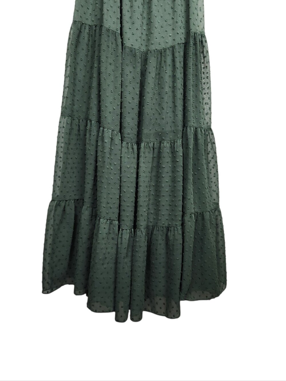 Baltic Born Olive Green Swiss Dot Off The Shoulder Tier Maxi Dress Womens Size S - Picture 4 of 12